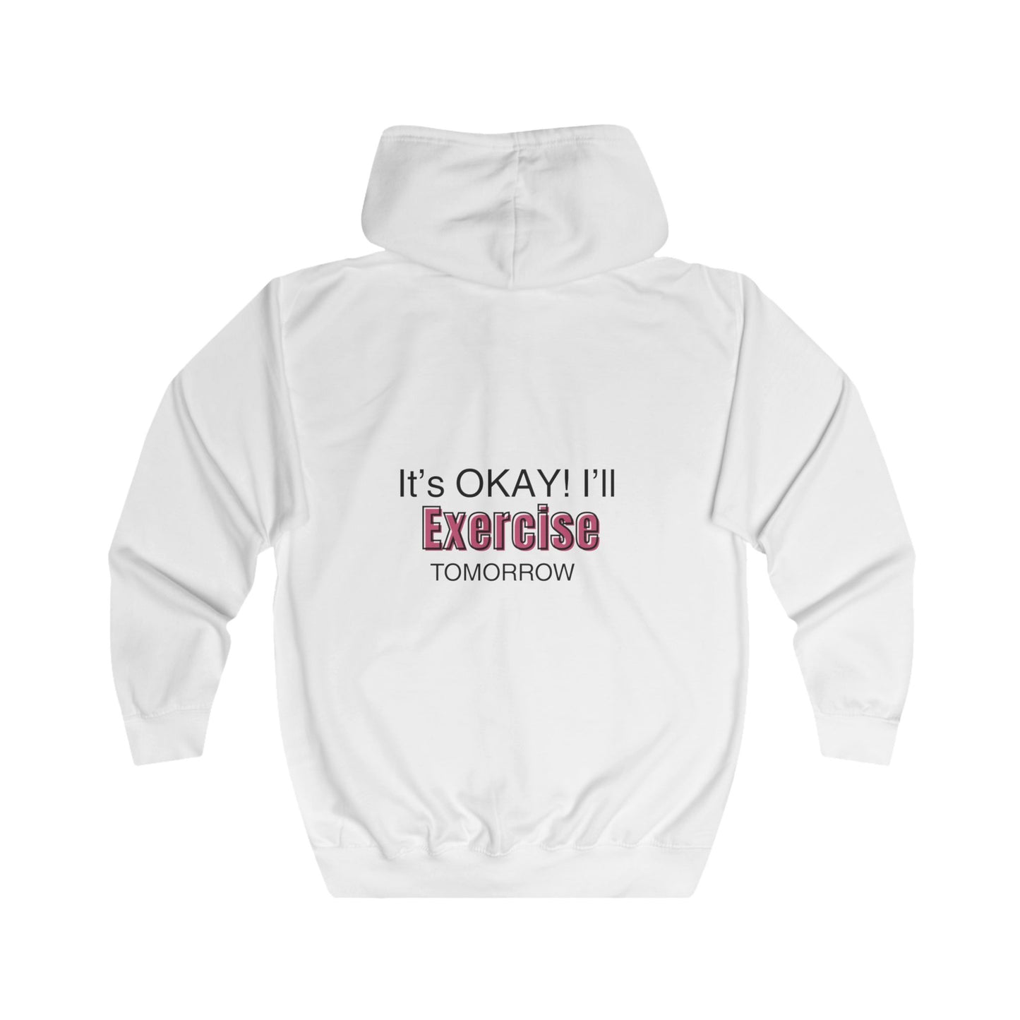 “It’s Okay! I’ll Exercise Tomorrow” Women’s Anime White & Gray Zip Hoodie