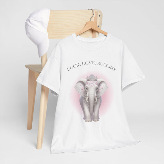 Lucky Elephant Unisex Heavy Cotton Tee | Good Luck, Success T-Shirt, Gift for Elephant Lovers, Motivational Shirt, Positive Vibes
