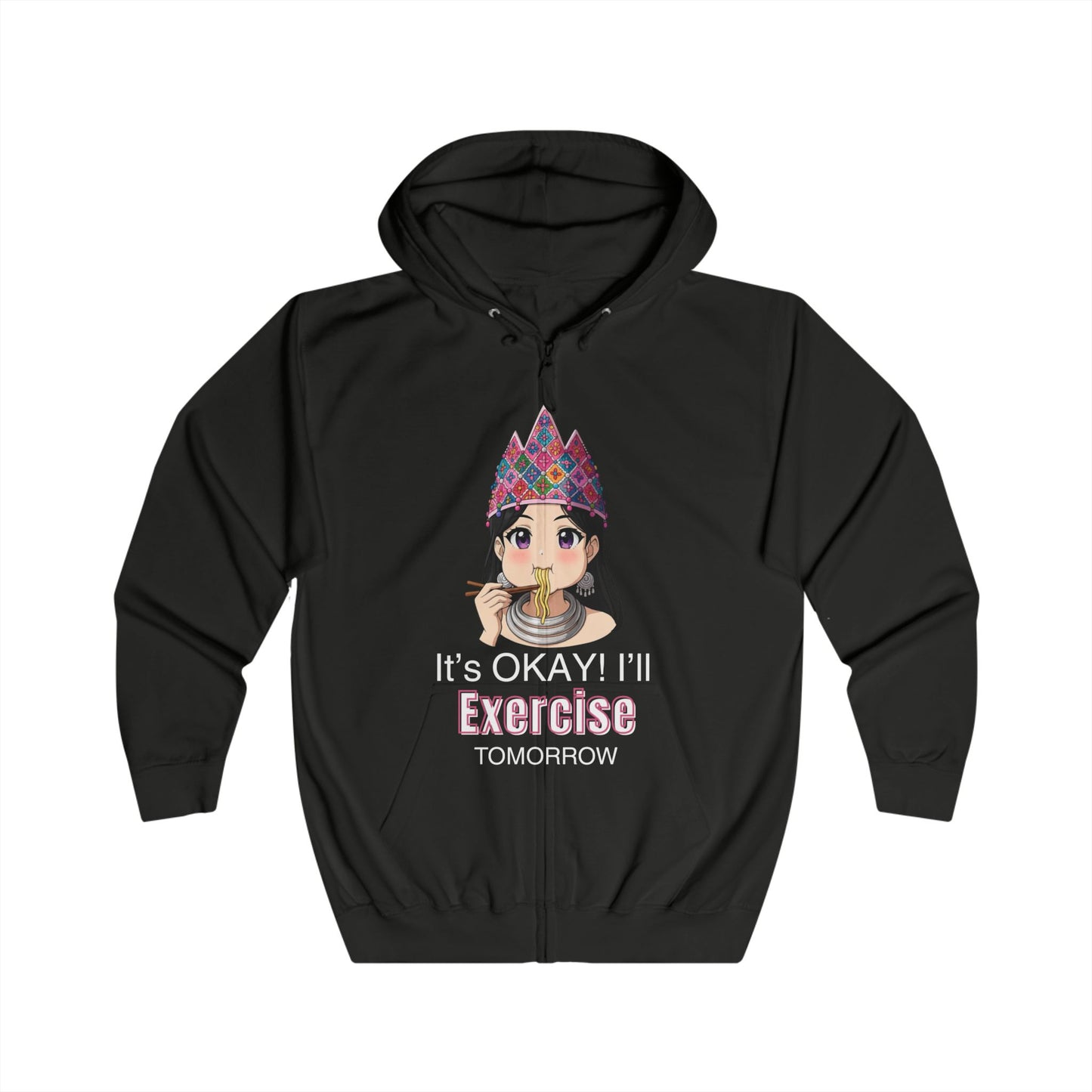 It’s Okay! I’ll Exercise Tomorrow” Women’s Anime Zip Hoodie