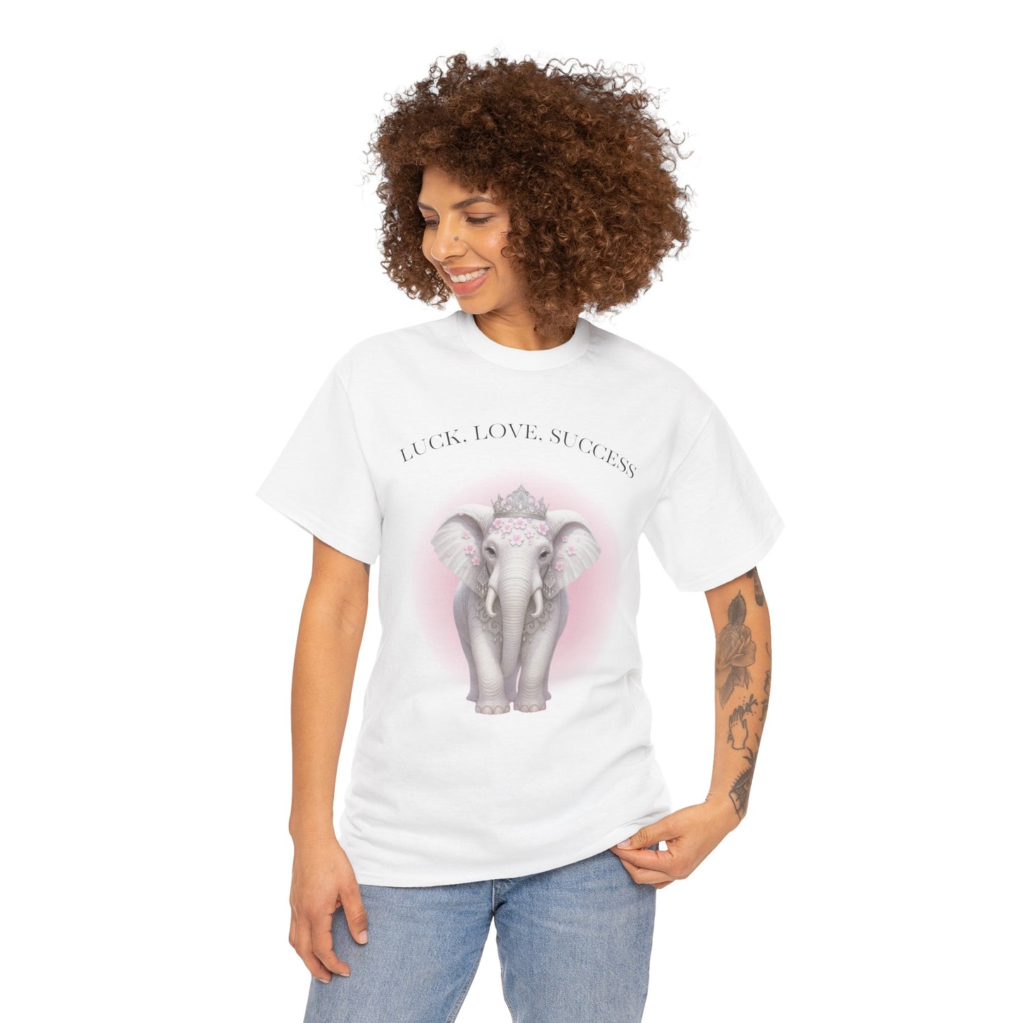 Lucky Elephant Unisex Heavy Cotton Tee | Good Luck, Success T-Shirt, Gift for Elephant Lovers, Motivational Shirt, Positive Vibes