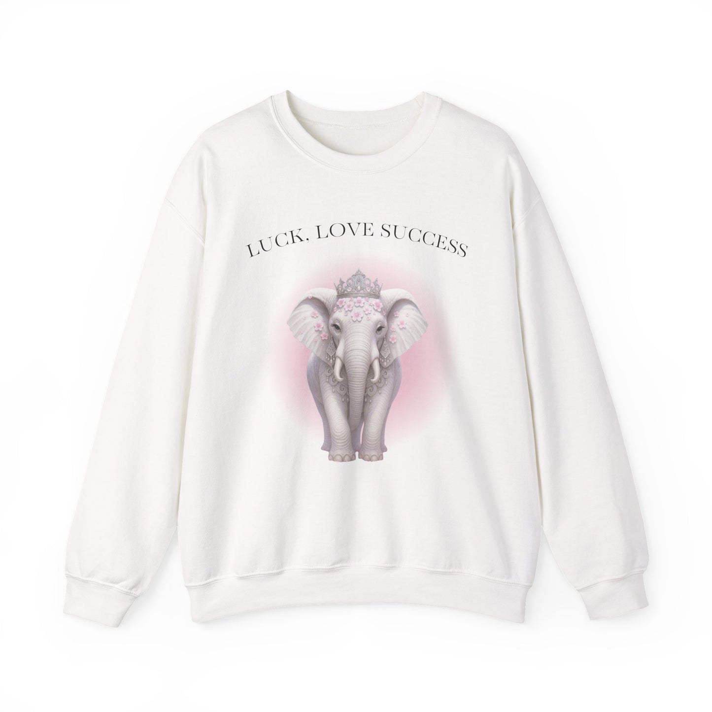 Luck, Love, Success Elephant Crewneck Sweatshirt, Gift for Her, Cozy Clothing, Positive Affirmation, Elephant Lover Sweatshirt