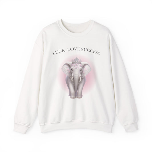 Luck, Love, Success Elephant Crewneck Sweatshirt, Gift for Her, Cozy Clothing, Positive Affirmation, Elephant Lover Sweatshirt