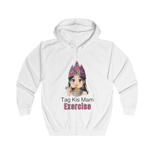 “Tag Kis Mam Exercise” Women’s Anime Zip Hoodie – Light Edition (White/Grey)