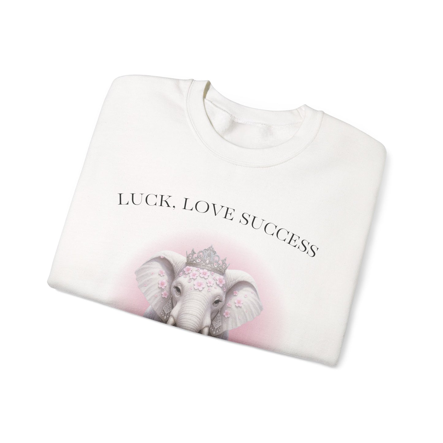 Luck, Love, Success Elephant Crewneck Sweatshirt, Gift for Her, Cozy Clothing, Positive Affirmation, Elephant Lover Sweatshirt