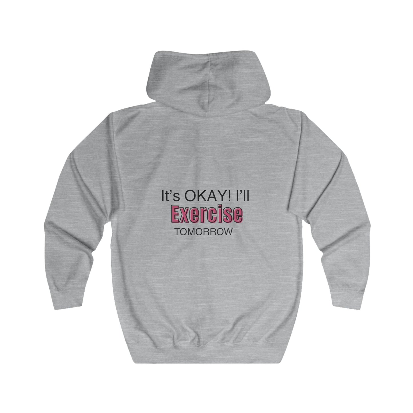 “It’s Okay! I’ll Exercise Tomorrow” Women’s Anime White & Gray Zip Hoodie