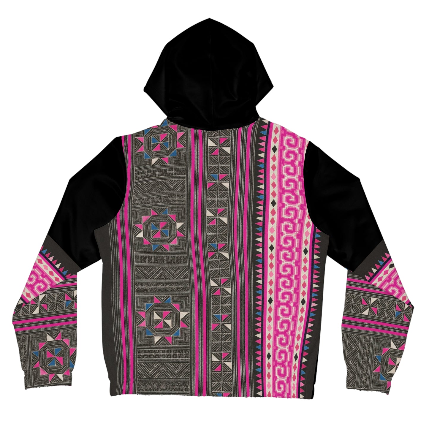 Hmong Heritage Geo Pattern Women Full Zip Hoodie – Pink & Black Edition